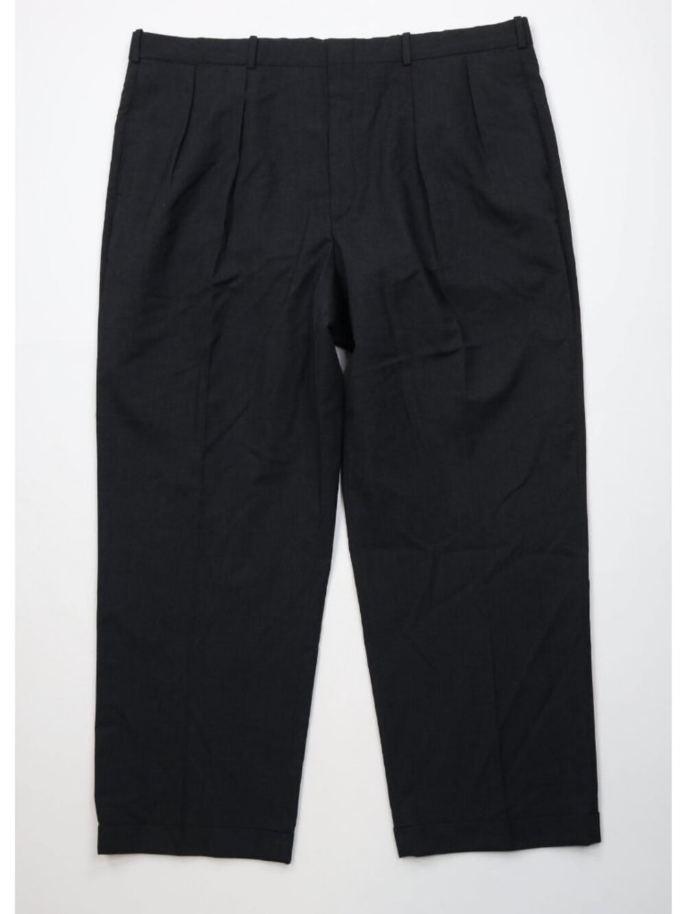 Vintage 90s Lands End Mens 42x30 Wool Knit Pleated Wide Leg Chino Pants Charcoal